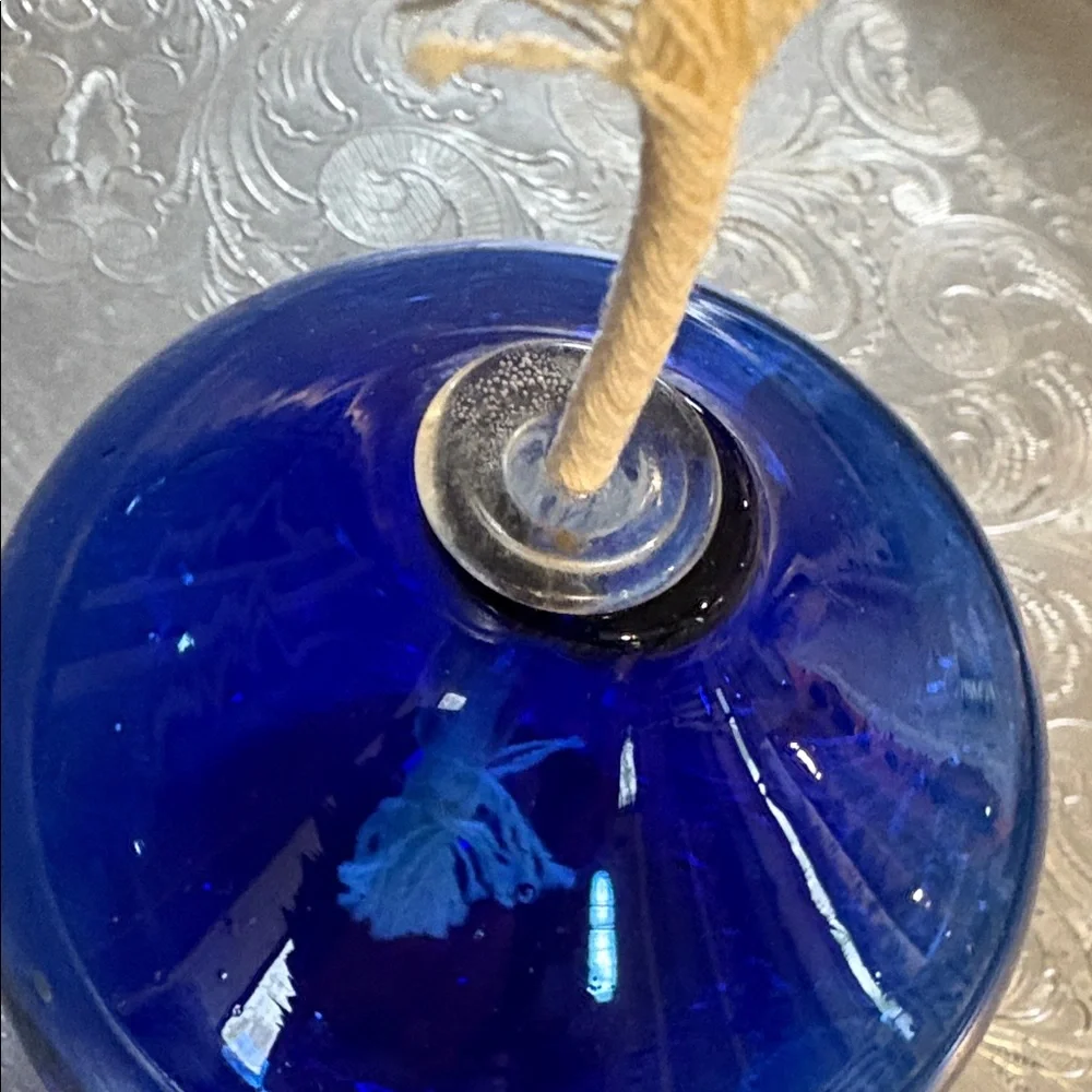 Cobalt Blue Glass Oil Lamp - blown glass